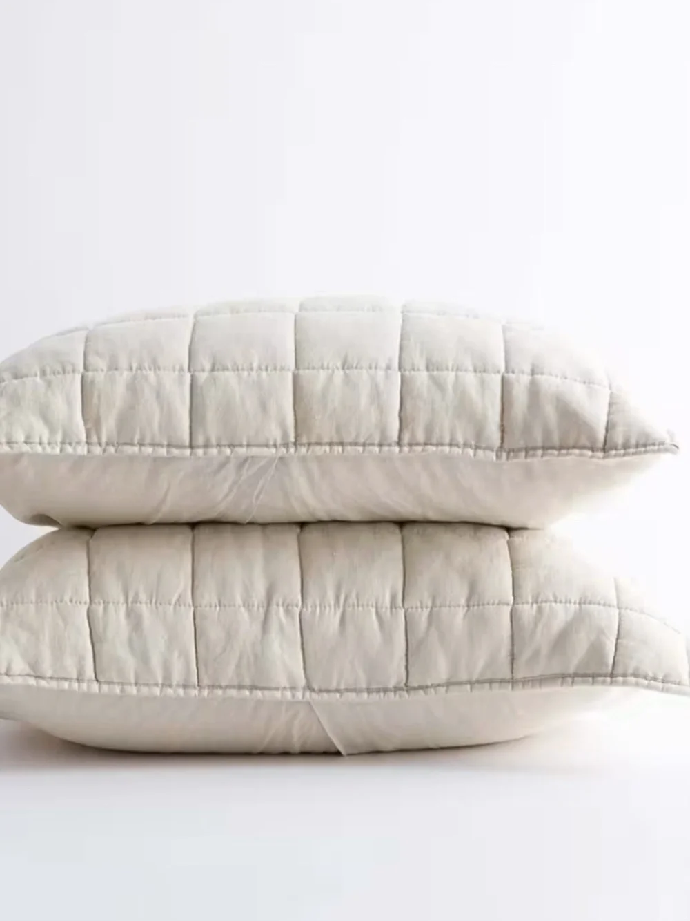 new European Linen Box Quilted Sham Set queen standard sand tan